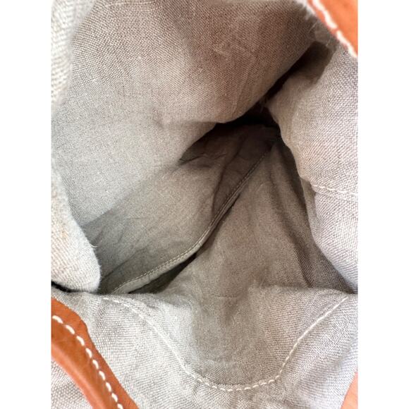 TERRA PAX Large Linen HEMP Slouchy Shoulder Bag Beige Leather Trim Sustainable - Picture 8 of 9